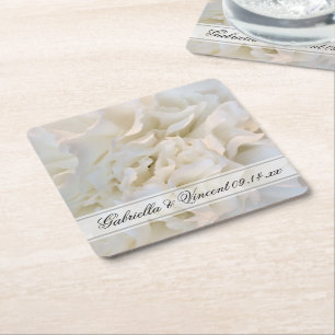 White Carnation Blommigt Bröllop Underlägg Papper Kvadrat