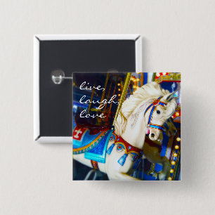 White Carousel Horse Photo Live Laugh Kärlek Citot Knapp