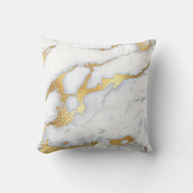 White Carrara Guld Grått Glitter Marble Stone Kudde (Framsida)