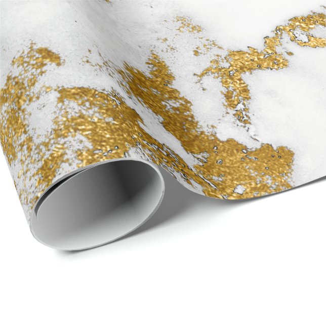 White Carrara Marble Grått Guld Abstrakt Stone Presentpapper (Rullad Hörn)