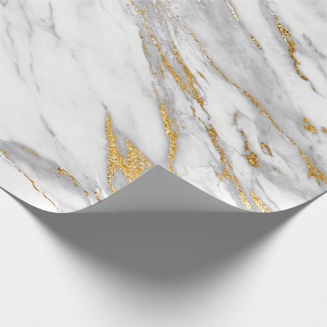 White Carrara Marble Grått Guld Stone Minimal Presentpapper (Hörn)