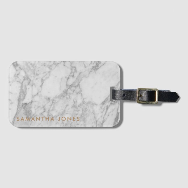 White Carrara Marble Guld Classic Personlig Bagagebricka (Framsida horisontal)
