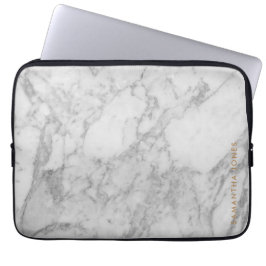 White Carrara Marble Guld Classic Personlig Laptop Fodral