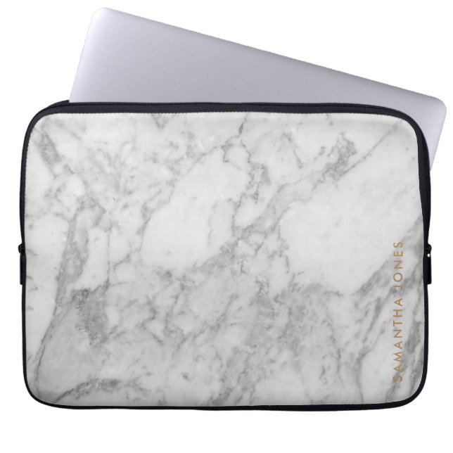 White Carrara Marble Guld Classic Personlig Laptop Fodral (Framsidan)