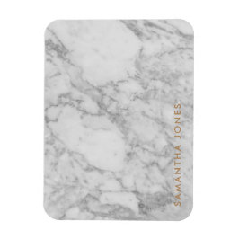 White Carrara Marble Guld Classic Personlig Magnet