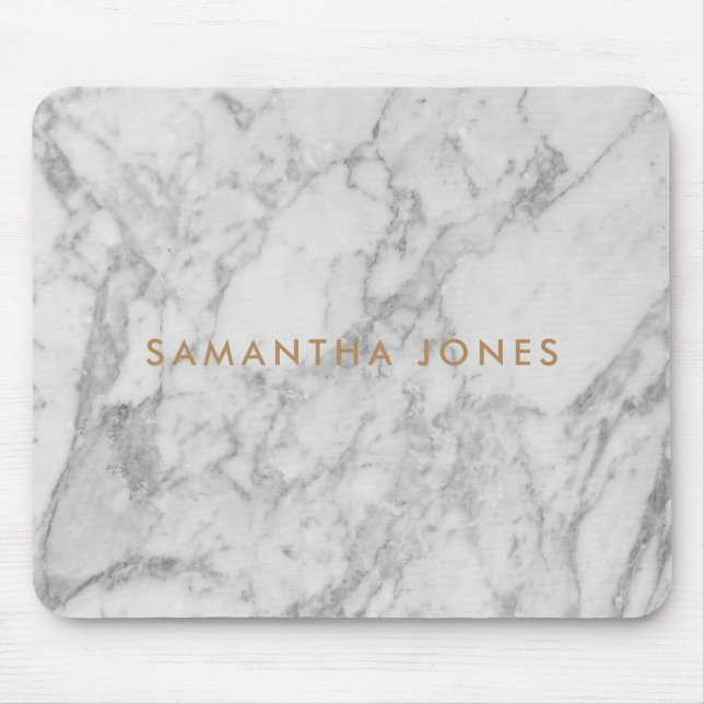 White Carrara Marble Guld Classic Personlig Musmatta (Framsidan)
