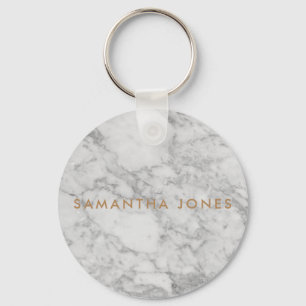 White Carrara Marble Guld Classic Personlig Nyckelring