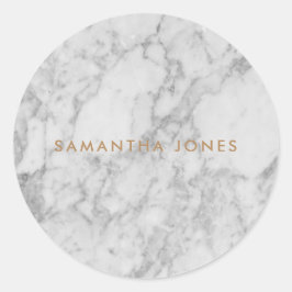 White Carrara Marble Guld Classic Personlig Runt Klistermärke