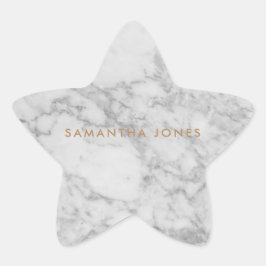 White Carrara Marble Guld Classic Personlig Stjärnformat Klistermärke
