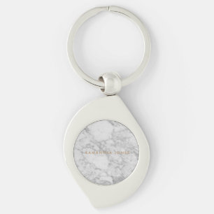 White Carrara Marble Guld Classic Personlig Swirl Silverfärgad Nyckelring