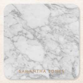 White Carrara Marble Guld Classic Personlig Underlägg Papper Kvadrat
