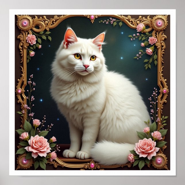 White Cat 5D Diamond Painting Kit Poster (Framsidan)