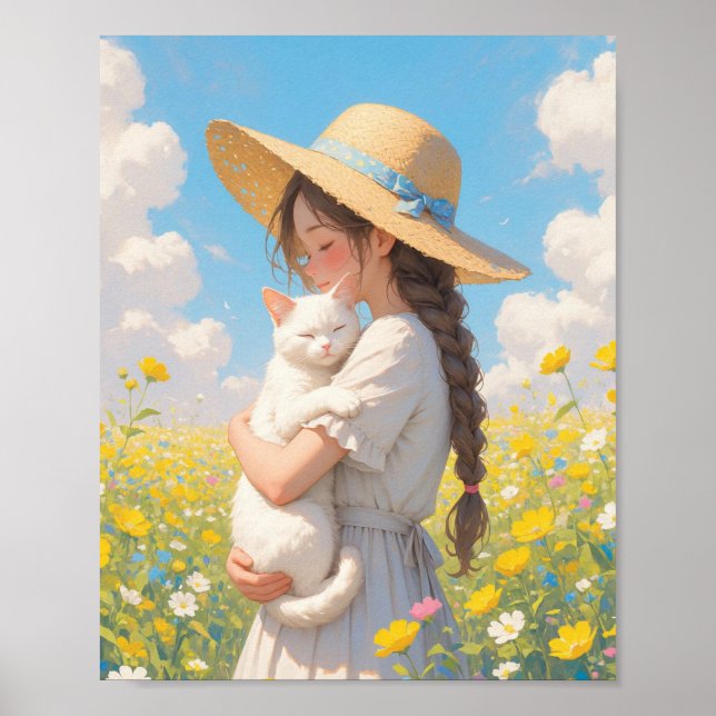 White Cat and Girl Anime Poster (Framsidan)