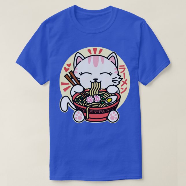 White Cat Eating Ramen T Shirt (Design framsida)