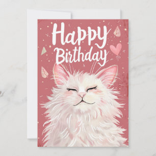 White Cat Grattis på födelsedagen Julkort