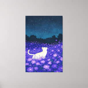 White Cat i Midnight Blommars Canvastryck