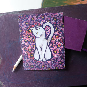White Cat Mauve Daisys Vykort