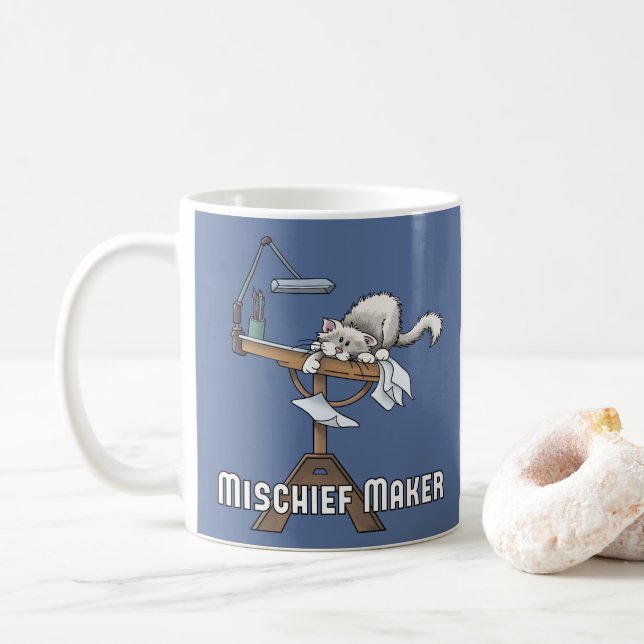 White Cat MisChief Maker Coffee Mugg (Med munk)