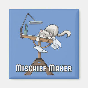 White Cat MisChief Maker Magnet