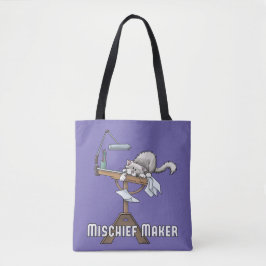White Cat MisChief Maker Tote Bag Tygkasse