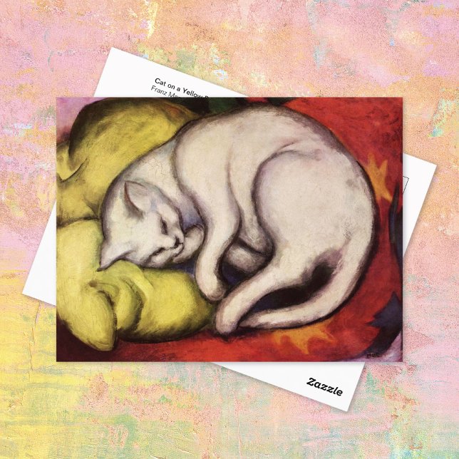 White Cat på en Gult Pillow Franz Marc Postcard Vykort (Skapare uppladdad)