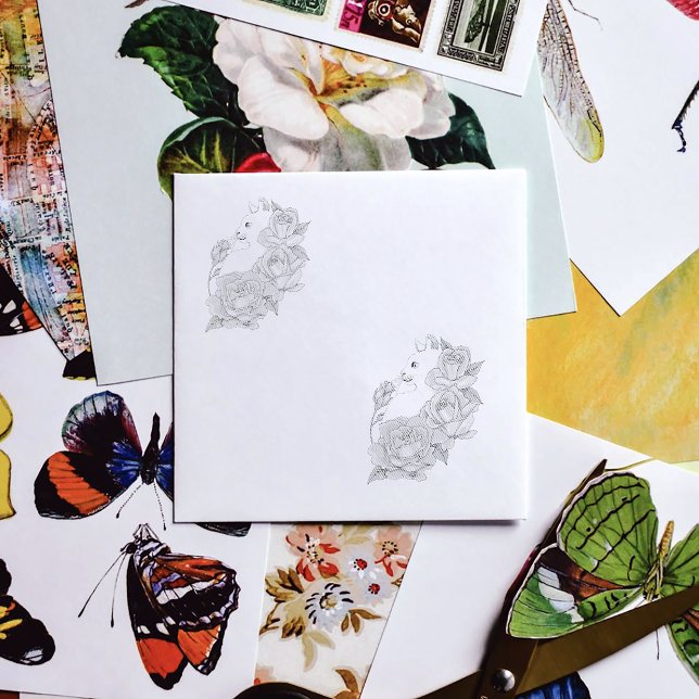 White Cat Peach Lavender Rosa ros Stämpel (Skapare uppladdad)