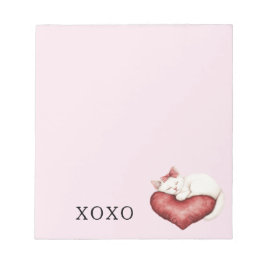 White Cat Red Heart Pillow Anteckningsblock