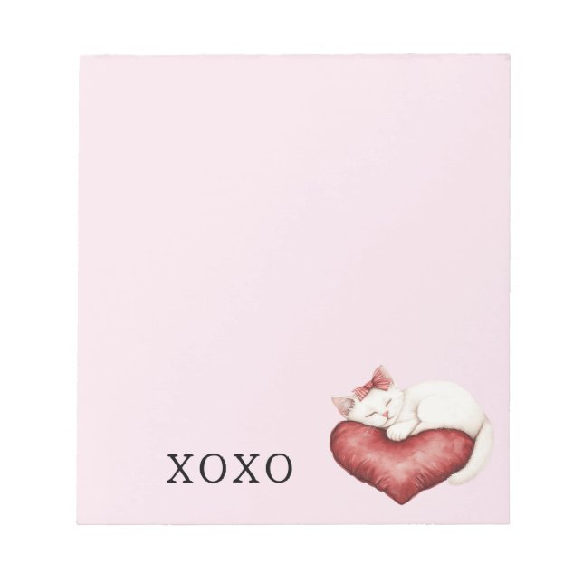 White Cat Red Heart Pillow Anteckningsblock (Framsida)
