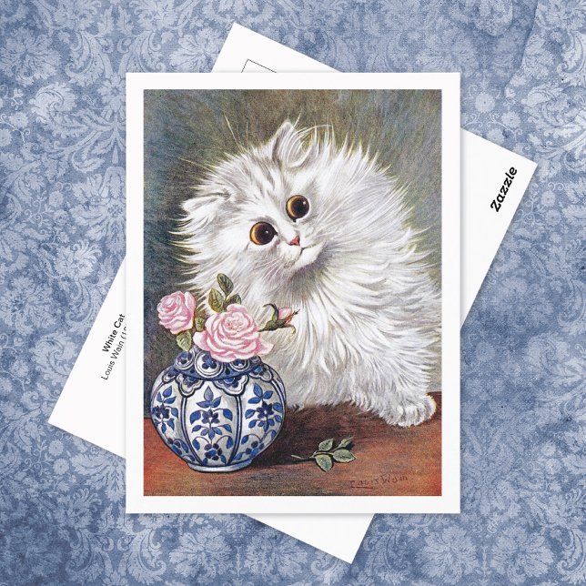 White Cat Rosa ros Louis Wain Vykort (Skapare uppladdad)