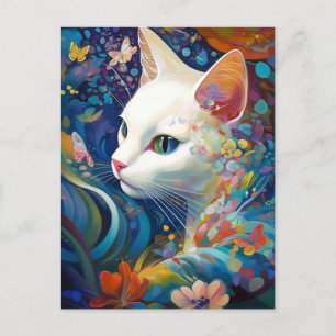 White Cat Surreal Beautfiul Fantasy Art Vykort