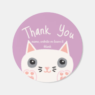 White Cat Thank You Small Business Party Favor Runt Klistermärke