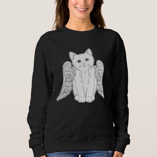White Cat with Angel Wings Kitten Artwork for Wome T Shirt (Framsida)