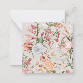 White Cats Pink Roses Floral Flat Thank You Card Anteckningskort