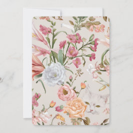 White Cats Pink Roses Floral Flat Thank You Card Julkort