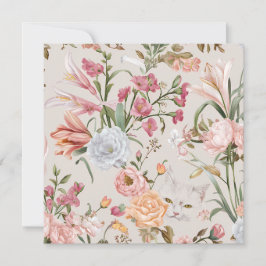 White Cats Pink Roses Floral Flat Thank You Card Kort