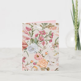 White Cats Pink Roses Floral Flat Thank You Card Kort