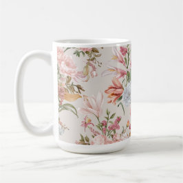 White Cats Pink Roses Floral Kaffemugg