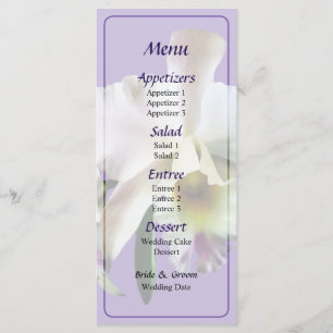 White Cattleya Orchids Bröllop Menu Meny