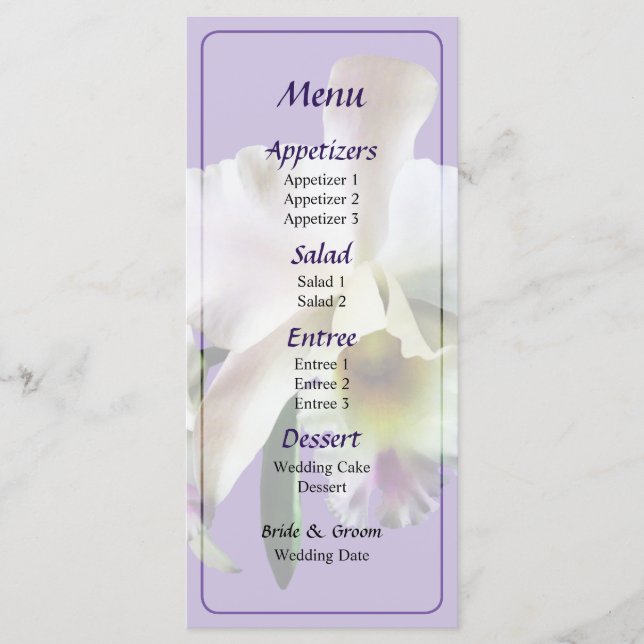 White Cattleya Orchids Bröllop Menu Meny (Framsida)