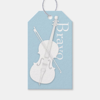 White Cello & Bow Blue Musical Tillfälle Presentetikett
