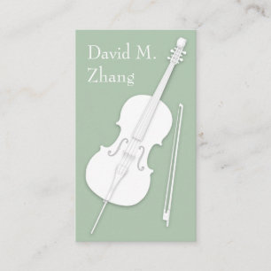 White Cello & Bow Pea Grönt String Player Teacher Visitkort