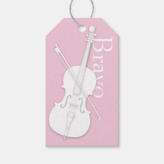 White Cello & Bow Rosa Musical Tillfälle Anpassnin Presentetikett