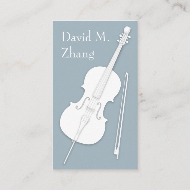 White Cello & Bow Slate Grått String Player Visitkort (Framsida)