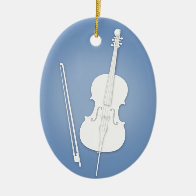 White Cello med Bow Anpassningsbar Mörk blått Musi Julgransprydnad Keramik (Framsidan)