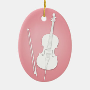 White Cello med Bow Anpassningsbar Ro Rosa Music Julgransprydnad Keramik