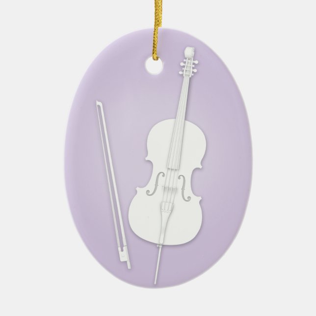 White Cello med Bow Lavender Anpassningsbar Music Julgransprydnad Keramik (Framsidan)