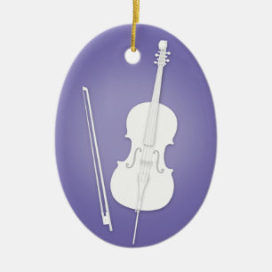 White Cello med Bow Lila Anpassningsbar Music Julgransprydnad Keramik