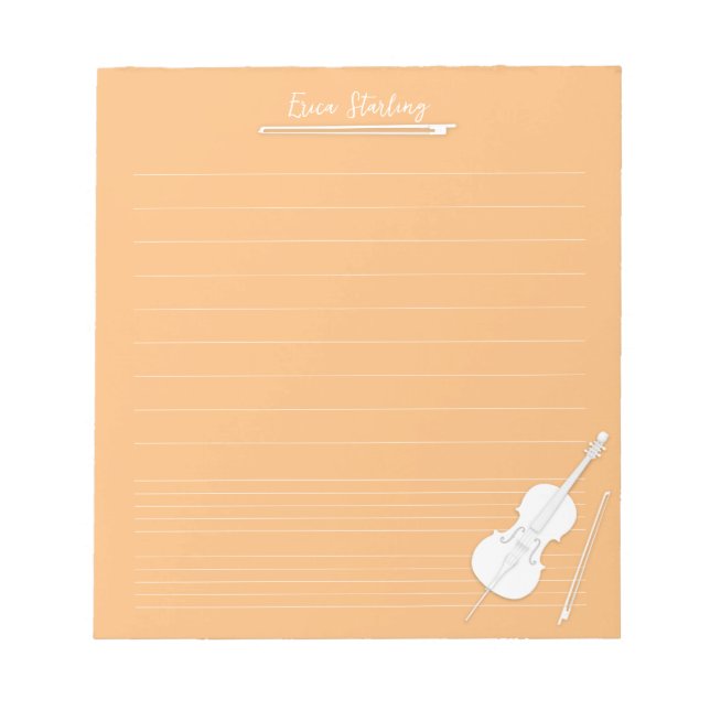 White Cello Personlig Music Lesson Orange Anteckningsblock (Framsida)