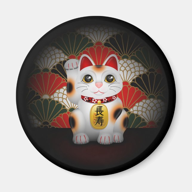 White Ceramic Maneki Neko Magnet (Framsidan)