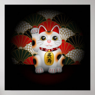 White Ceramic Maneki Neko Poster